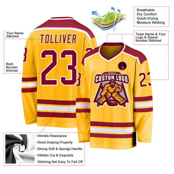 Cheap Custom Gold Maroon-White Hockey Jersey Free Shipping –  CustomJerseysPro