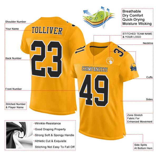 Custom Black Gold-White Mesh Authentic Football Jersey – CustomJerseysPro