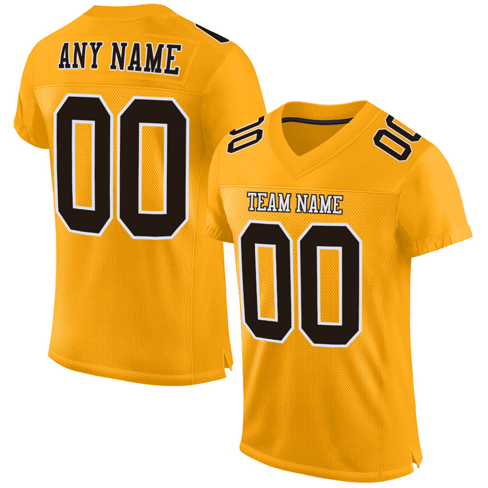 Cheap Custom Brown Gold-White Mesh Authentic Football Jersey Free