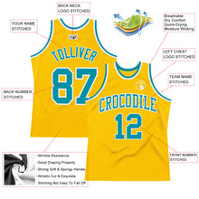 Загрузить изображение в средство просмотра галереи, Custom Gold Teal-White Authentic Throwback Basketball Jersey
