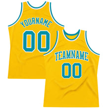 Загрузить изображение в средство просмотра галереи, Custom Gold Teal-White Authentic Throwback Basketball Jersey
