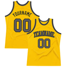 Загрузить изображение в средство просмотра галереи, Custom Gold Steel Gray-Black Authentic Throwback Basketball Jersey
