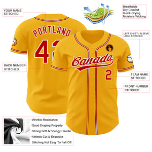 Custom Gold Red-White Authentic Baseball Jersey