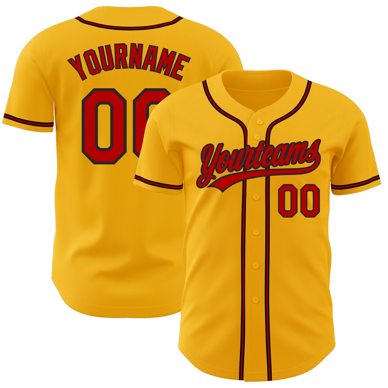 Custom Baseball Jersey Gold Red-Black Authentic Men's Size:3XL