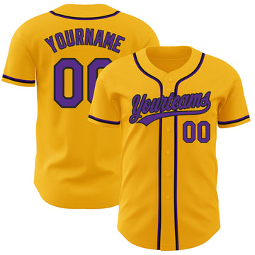 Custom Gold Purple-Black Authentic Baseball Jersey