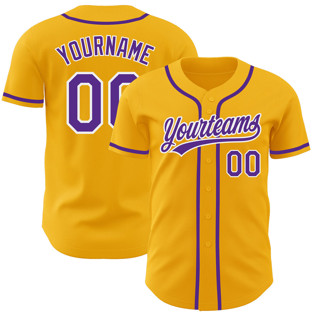 Custom Gold Purple-White Authentic Baseball Jersey