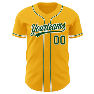 Custom Gold Green-White Authentic Baseball Jersey