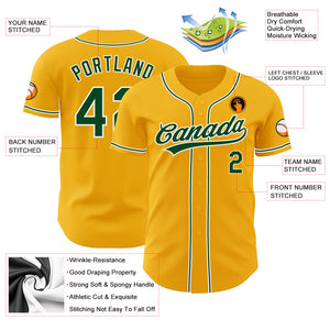 Custom Gold Green-White Authentic Baseball Jersey