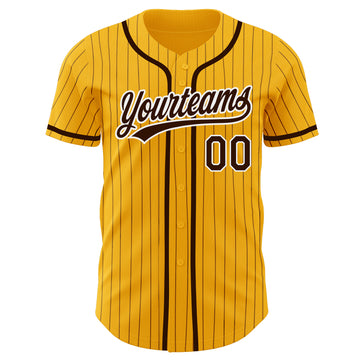 Custom Gold Brown Pinstripe Brown-White Authentic Baseball Jersey