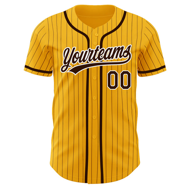 Custom White Brown Pinstripe Brown-Gold Authentic Baseball Jersey Discount