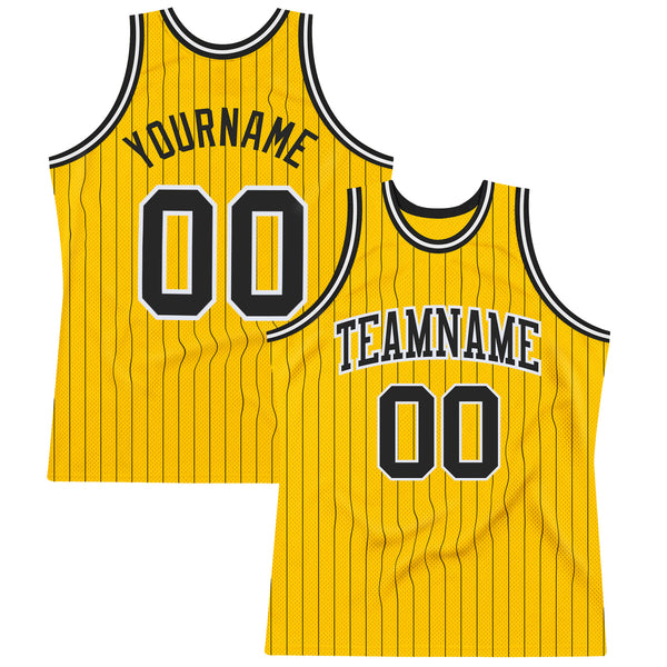 Custom Gold Black Pinstripe Black-White Authentic Basketball