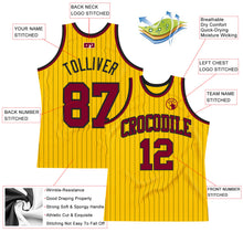 Load image into Gallery viewer, Custom Gold Black Pinstripe Maroon Authentic Basketball Jersey
