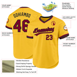 Custom Gold Maroon-Black Authentic Throwback Baseball Jersey