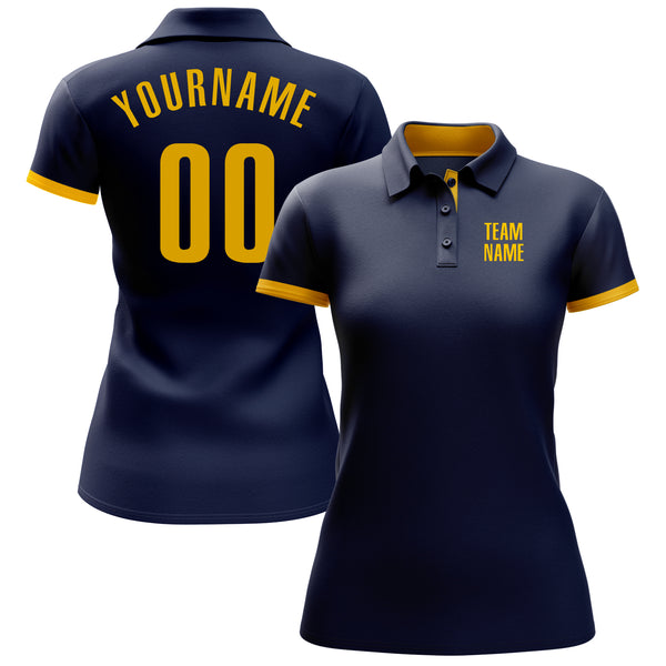 Cheap Custom Yellow Navy Performance Golf Polo Shirt Free Shipping