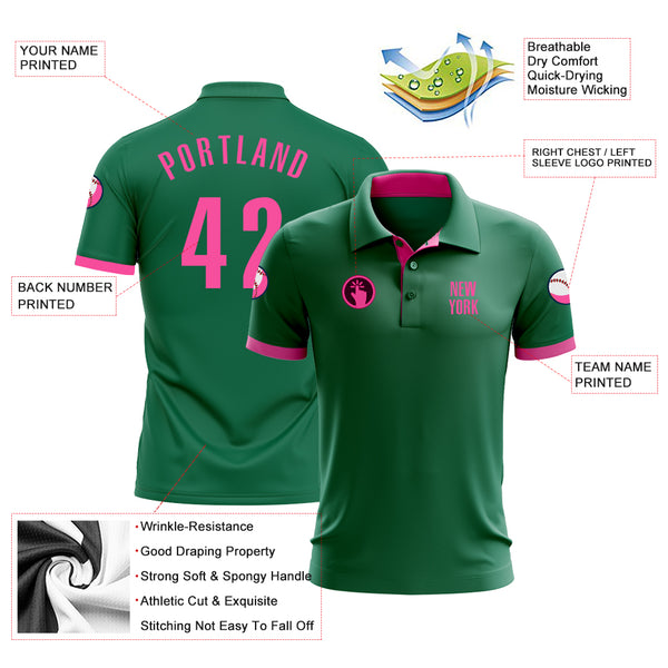 Custom Pink Kelly Green Performance Golf Polo Shirt Men's Size:S