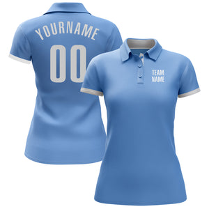 Custom Light Blue White Performance Golf Polo Shirt