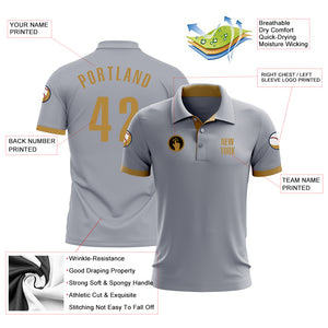 Custom Gray Old Gold Performance Golf Polo Shirt