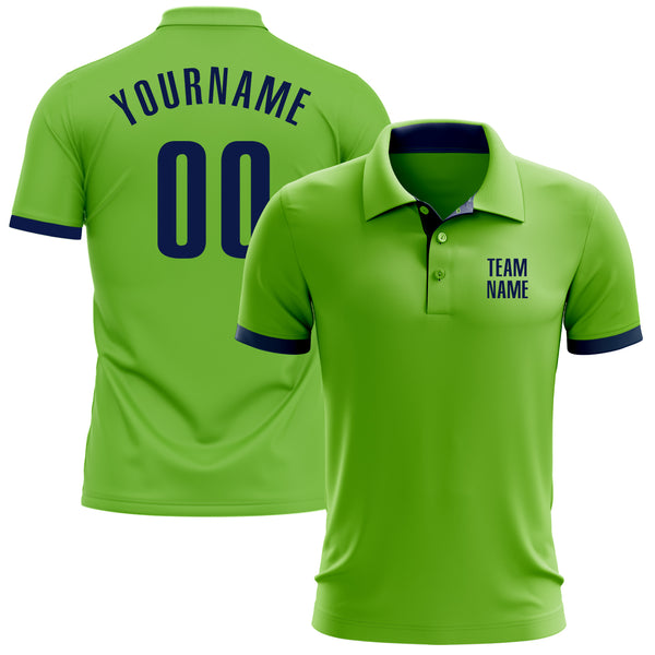 Cheap Custom Neon Green Navy Performance Golf Polo Shirt Free Shipping CustomJerseysPro