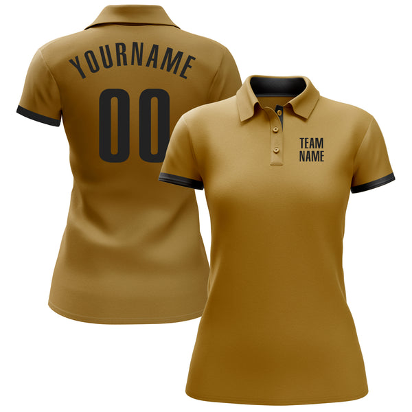 Custom Old Gold Black Performance Golf Polo Shirt Discount