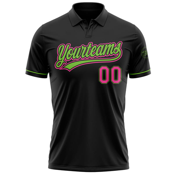 Cheap Custom Black Pink-Neon Green Performance T-Shirt Free