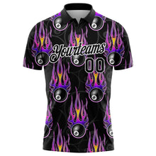 Laden Sie das Bild in den Galerie-Viewer, Custom Black White-Purple 3D Pattern Design Flame Billiards 8 Ball Performance Polo Shirt
