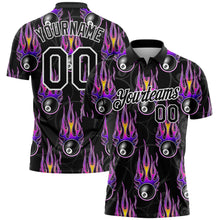 Charger l&#39;image dans la galerie, Custom Black White-Purple 3D Pattern Design Flame Billiards 8 Ball Performance Polo Shirt
