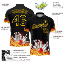 Load image into Gallery viewer, Custom Black Gold 3D Pattern Design Flame Bowling Performance Polo Shirt
