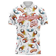 Charger l&#39;image dans la galerie, Custom White Red 3D Pattern Design Firely Bowling Performance Polo Shirt
