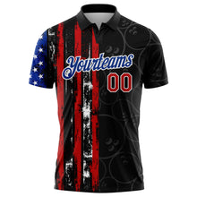 Charger l&#39;image dans la galerie, Custom Black Red-Royal 3D Pattern Design Bowling Ball American Flag Performance Polo Shirt
