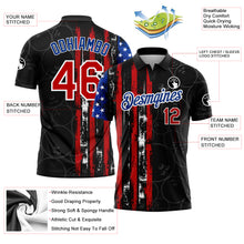 Charger l&#39;image dans la galerie, Custom Black Red-Royal 3D Pattern Design Bowling Ball American Flag Performance Polo Shirt
