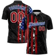 Charger l&#39;image dans la galerie, Custom Black Red-Royal 3D Pattern Design Bowling Ball American Flag Performance Polo Shirt
