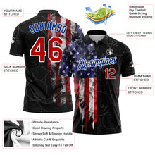 Laden Sie das Bild in den Galerie-Viewer, Custom Black Red-Royal 3D Pattern Design Bowling Ball American Flag Performance Polo Shirt
