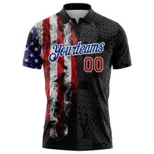 Charger l&#39;image dans la galerie, Custom Black Red-Royal 3D Pattern Design Golf Ball American Flag Performance Golf Polo Shirt
