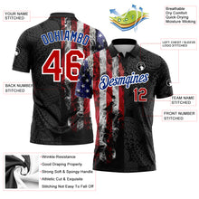 Charger l&#39;image dans la galerie, Custom Black Red-Royal 3D Pattern Design Golf Ball American Flag Performance Golf Polo Shirt
