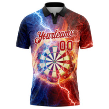 Laden Sie das Bild in den Galerie-Viewer, Custom Black Red-White 3D Pattern Design Lightning Flame Dart Board Performance Golf Polo Shirt
