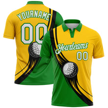 Laden Sie das Bild in den Galerie-Viewer, Custom Yellow White-Grass Green 3D Pattern Design Golf Ball Performance Golf Polo Shirt
