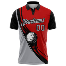 Charger l&#39;image dans la galerie, Custom Red Light Gray-Black 3D Pattern Design Golf Ball Performance Golf Polo Shirt
