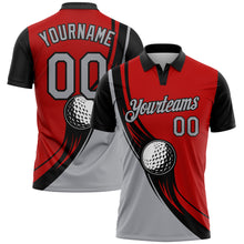 Charger l&#39;image dans la galerie, Custom Red Light Gray-Black 3D Pattern Design Golf Ball Performance Golf Polo Shirt
