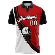 Charger l&#39;image dans la galerie, Custom Red White-Black 3D Pattern Design Golf Ball Performance Golf Polo Shirt
