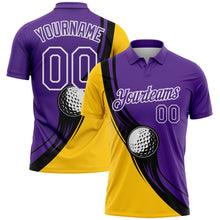 Charger l&#39;image dans la galerie, Custom Purple Yellow-Black 3D Pattern Design Golf Ball Performance Golf Polo Shirt
