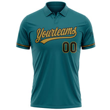 Загрузить изображение в средство просмотра галереи, Custom Teal Black-Old Gold Performance Vapor Golf Polo Shirt
