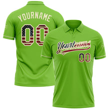 Charger l&#39;image dans la galerie, Custom Neon Green Vintage USA Flag-Cream Performance Vapor Golf Polo Shirt
