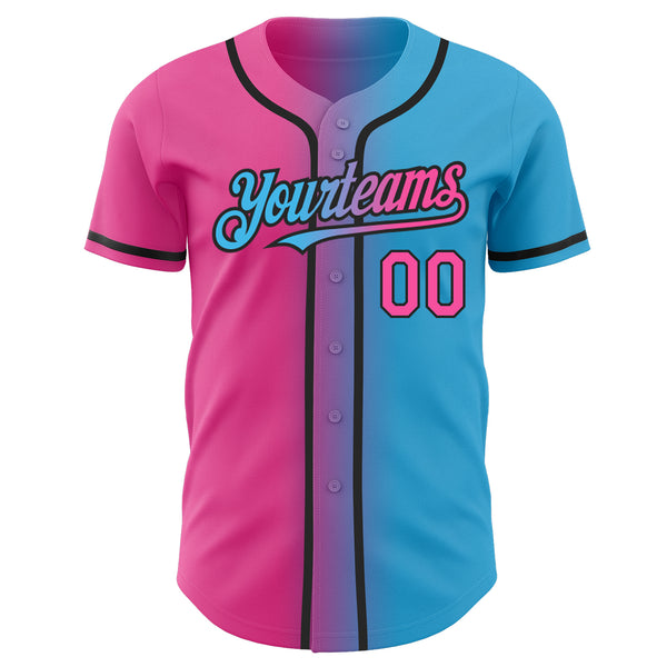 Cheap Custom Sky Blue Pink Black Authentic Gradient Fashion Baseball Jersey Free Shipping CustomJerseysPro