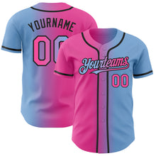 Загрузить изображение в средство просмотра галереи, Custom Light Blue Pink-Black Authentic Gradient Fashion Baseball Jersey
