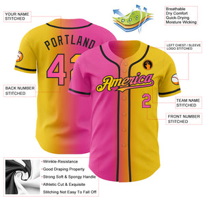 Custom Yellow Pink-Black Authentic Gradient Fashion Baseball Jersey