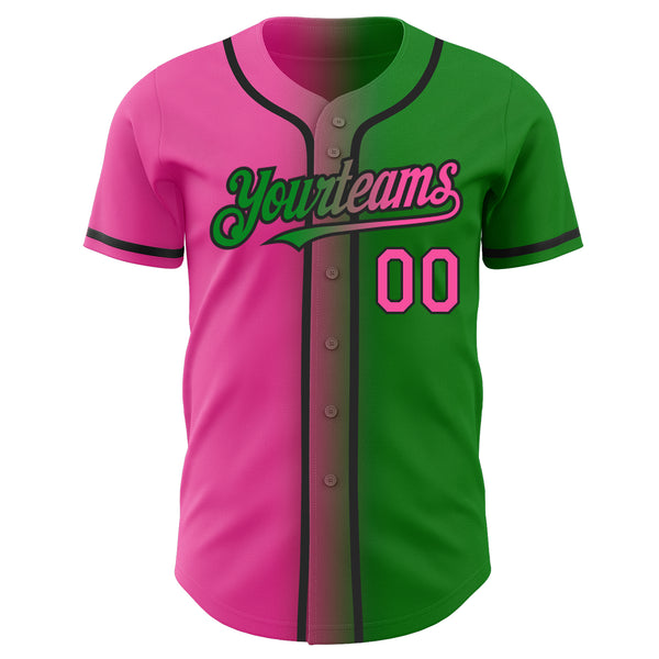 Custom Grass Green Pink-Black Authentic Gradient Fashion Baseball