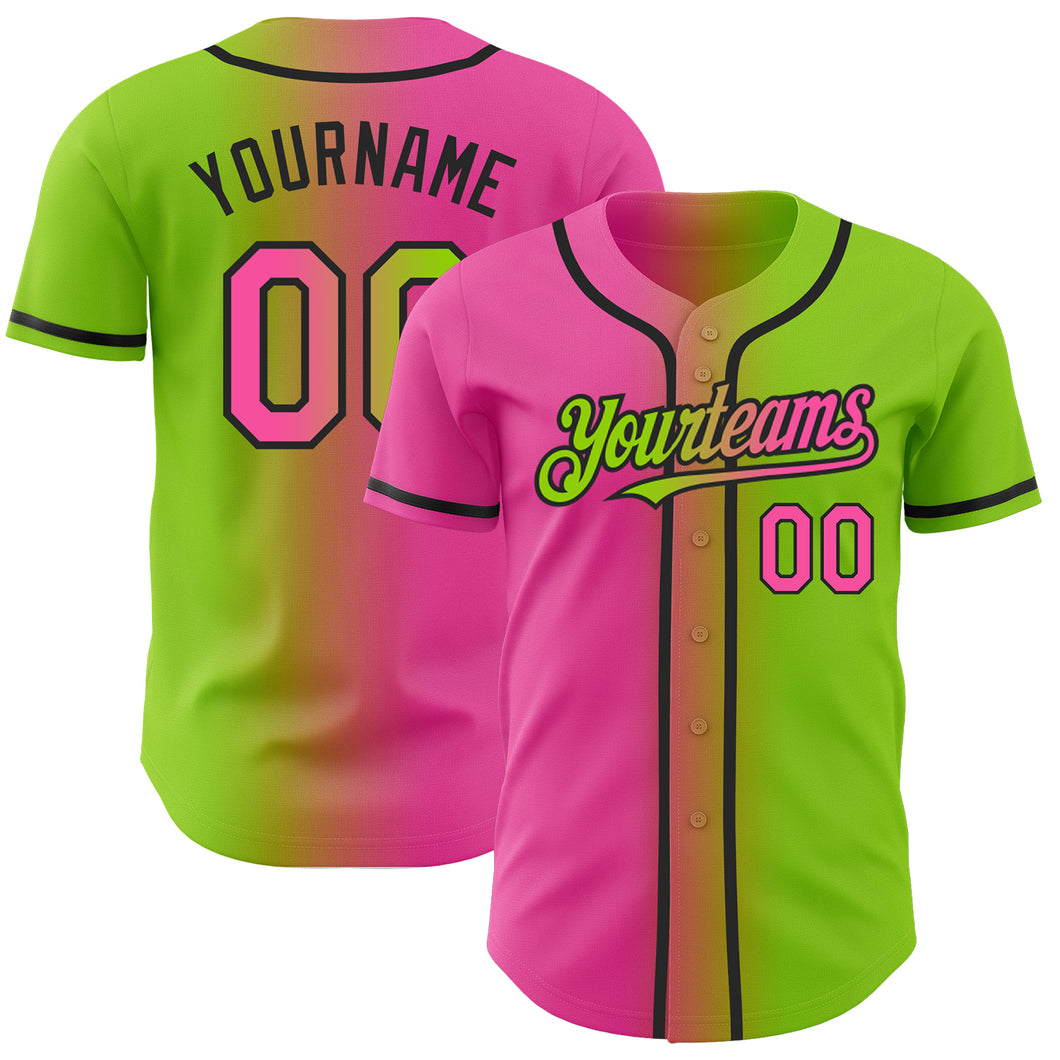 Custom Kelly Green Pink-Black Authentic Gradient Fashion Baseball Jersey