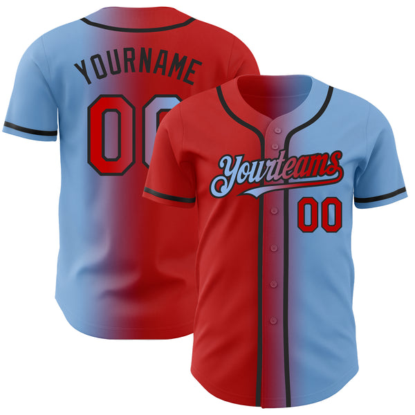 Custom Baseball Jersey Black Red-Light Blue Authentic Men's Size:XL