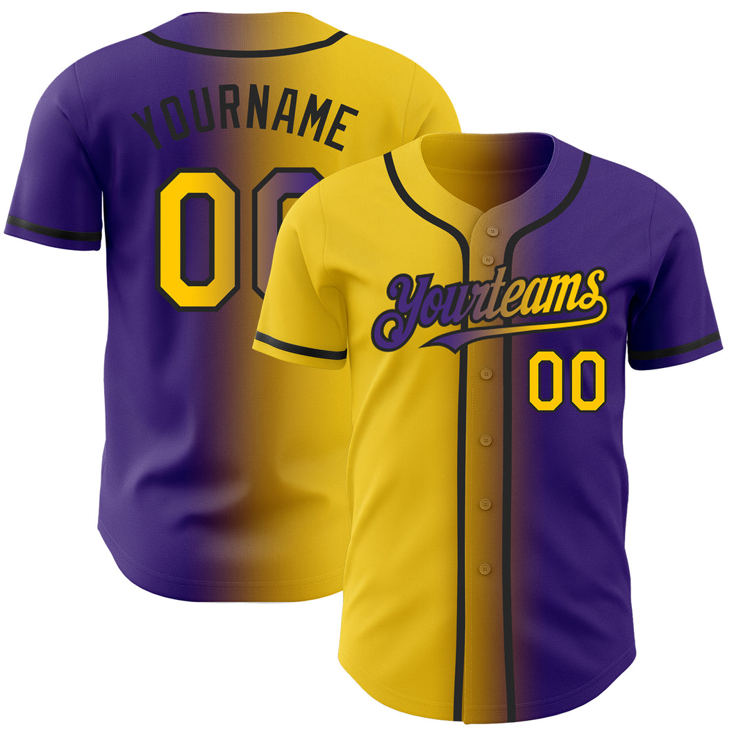 Cheap Custom Thunder Blue Purple-Yellow Authentic Baseball Jersey