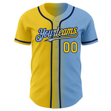 Загрузить изображение в средство просмотра галереи, Custom Light Blue Yellow-Navy Authentic Gradient Fashion Baseball Jersey
